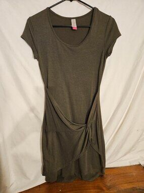 Olive Green Short Sleeve Dress with Knot Detail